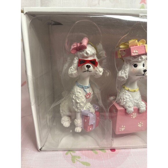 Pink Poodle Dog Holiday Ornaments set of 3 - Picture 2 of 4